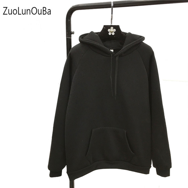 Zuolunouba winter Casual coat Fleece women Hoodies Sweatshirts long sleeve girl Pullovers loose simple Hooded Female thick Solid