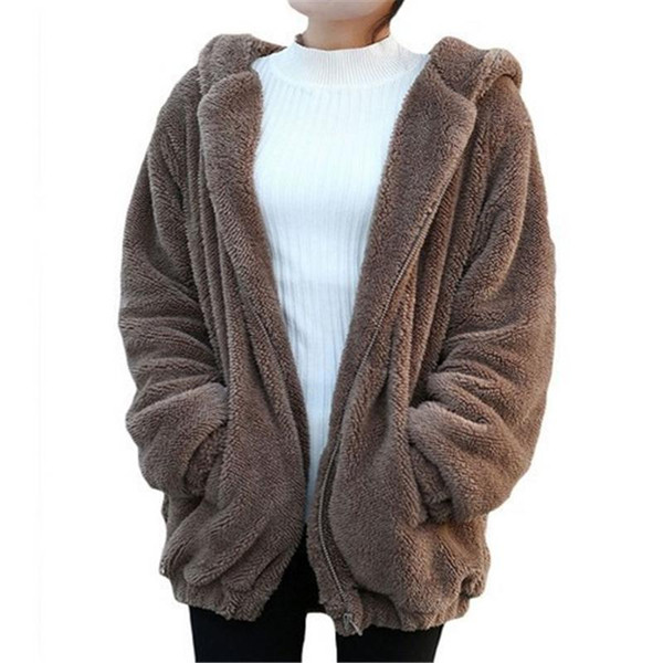 Winter Women Hoodies Sweatshirts Long Sleeve Hoody Brand Cardigan Loose Fluffy Bear Cartoon Ear Warm Shirts Coat Cute Womens Clothes