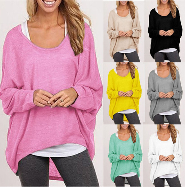 Women Fashion Candy Colors Tops Loose Style Irregular Hem Sweatshirts Pink Purpler Sweet Pullover 