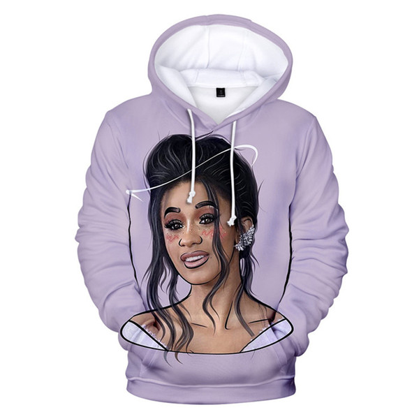 Female Rapper Cardi B Digital Print Hat Sweatshirts Colorful Long Sleeve Regular O Neck Womens Hoodies