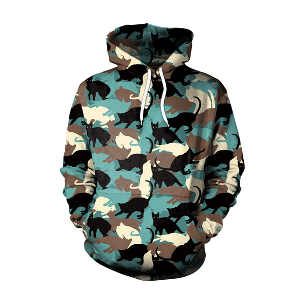 New Autumn Winter Women Hoodies Sweatshirt Fashion Camouflage Cat Print Tracksuit Casual Male Hooded Pullover Army Green Unisex Hoodies