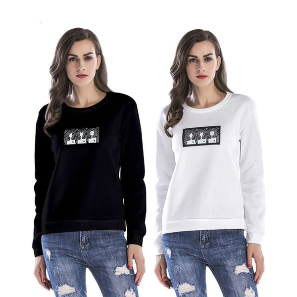 Maikun Brand New Women Casual Pullover Long Sleeve Sweatshirts Student Printed Fashion Top 2 Colors 5 Sizes