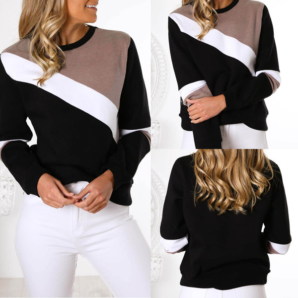 Maikun Brand New Women Fashion Patchwork Color Casual Pullover Long Sleeve Leisure T-shirt Top 4 Sizes