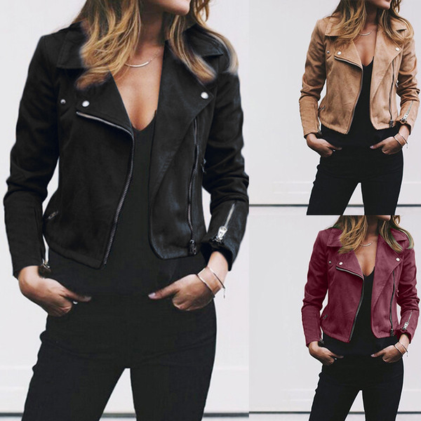 Hot Sale kemilove Womens Rivet Zipper Zipper Closure Moto Biker Faux Leather Jacket HY0466