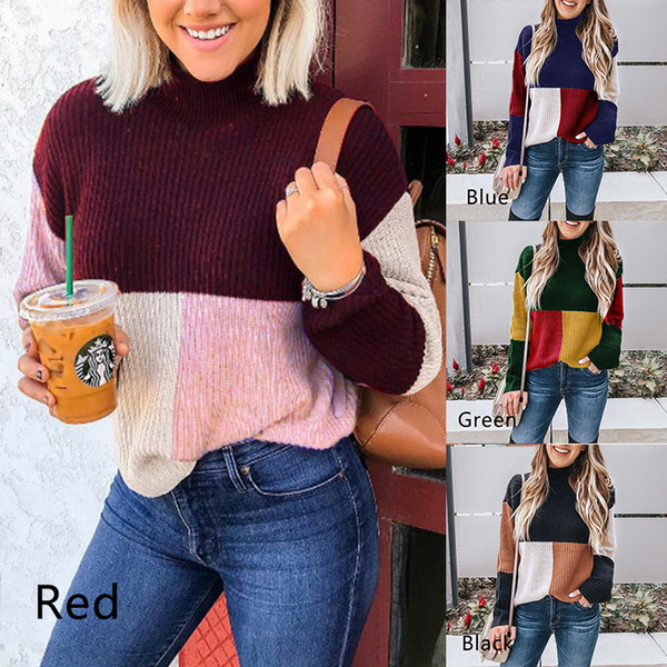 Hot Sale 2018 New women sweater Ladies Loose Casual Pullover Sweater Color Matching Sweater Autumn And Winter HY0252