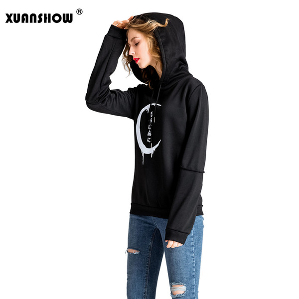 XUANSHOW 2018 New Winter Autumn Hooded Sweatshirt Long Sleeve Big Hat Hoodies For Women Moon Printed Gothic Punk Style Female Clothing