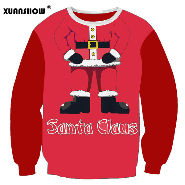 2018 New Fashion Women Men Tops Cute Santa Claus Printed Funny Women's Sweatshirt Hoodies O-Neck Casual Christmas Clothing S-XXL