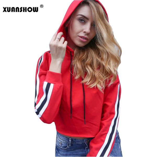 XUANSHOW Women Hoodies Sweatshirts Cropped Tops Short Style Long Sleeve Female Hooded Pullover Felpe Coat Casual Sudaderas Mujer