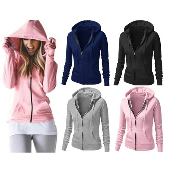 Fashion Women Solid Zip Up Designer Hoodies Womens Pink Sweatshirt Hooded Long Sleeve Autumn Winter Coat Tops JC119