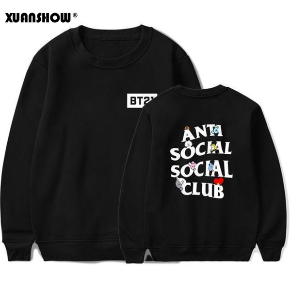 XUNASHOW 2019 New BT21 Sweatshirt for Men Women Korean Long Sleeve BTS Kpop Album Clothes Cartoon Letters Print Tops S-5XL