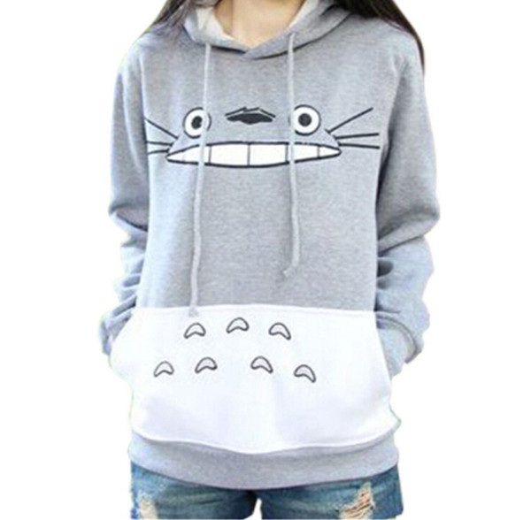 Totoro Cartoon Printed Long Sleeved Sweater Female Hooded Hoodies Coat Women Cute Hoodies