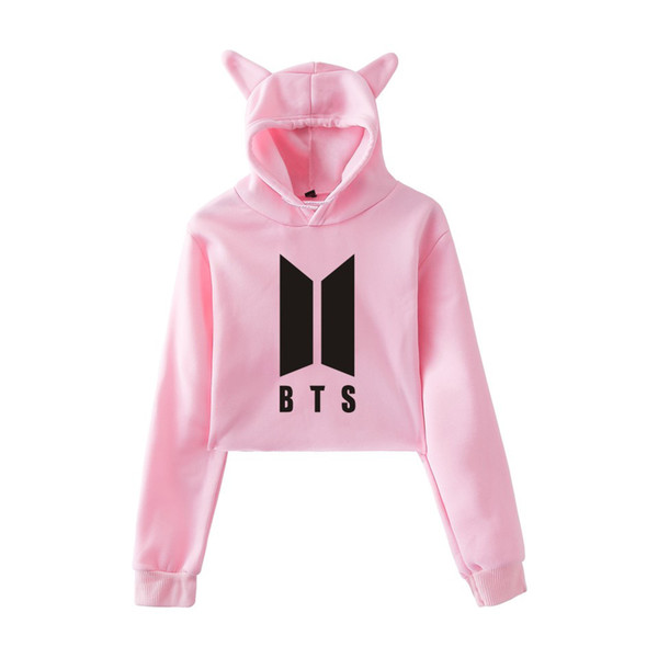 Kpop BTS Cropped Hoodie bangtan boys Crop Tops Sweatshirt Cat Hooded Pullover girls clothes hoodies and sweatshirts for women