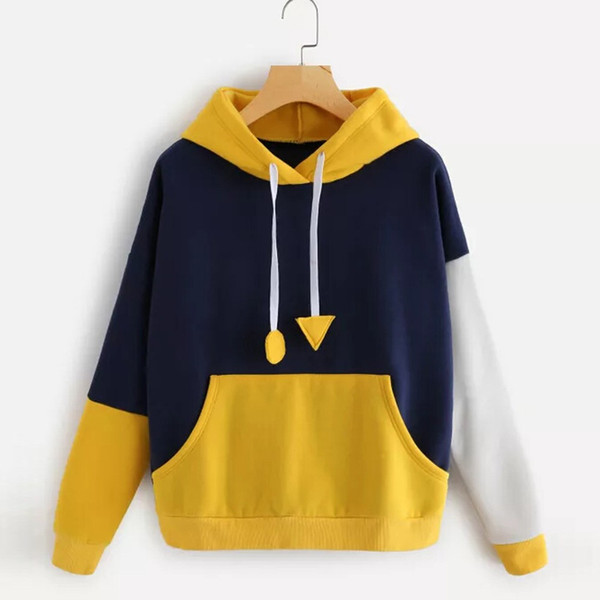 Autumn 2018 Harajuku Sweatshirt Hoodies Women Streetwear Color Block Pocket Kpop Hoodie Korean Style Woman Clothes Moletom