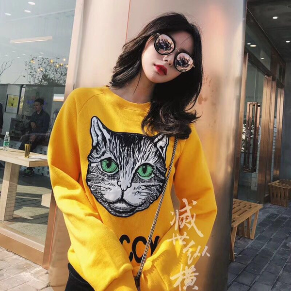 Designer spring sportswear ladies sweatshirt cat printing casual long-sleeved sports suit costumes sweatshirt M-2X