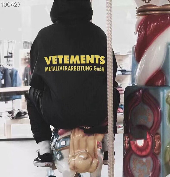 2018 Unisex Winter Autumn Fashion Vetements Oversized European Yellow word Hip Hop Hooded Haute Couture Sweatshirts Long Sleeve Hoodie