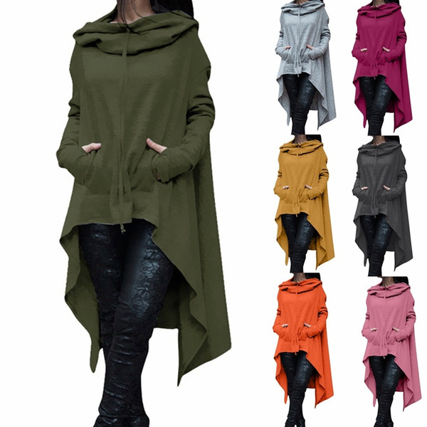 Irregular Long Sleeve Hoodies Jackets Women Fashion Solid Casual Coat Autumn Blouses Sweatshirts Pullover Outwear Jumper Women Clothes CL049