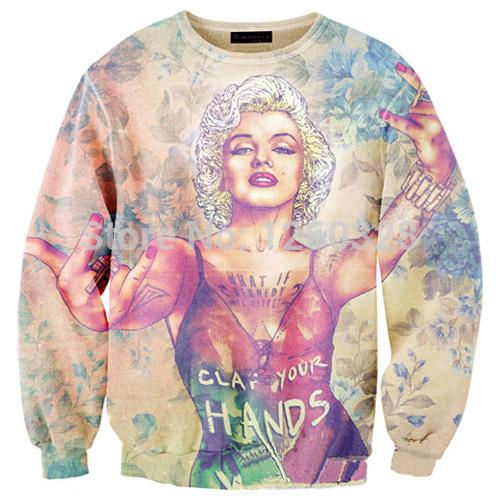 FG1509 Women/men harajuku 3d Character print Marilyn Monroe Crewneck Sweatshirt Pullover Hoodies Streetwear Sweat shirt outwear