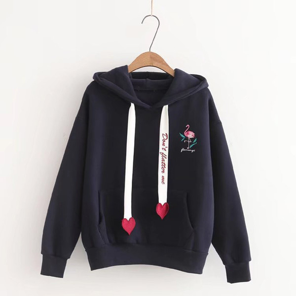 Winter Embroidery Womens Hoodies Preppy Crane Autumn Causal Sweatshirts Long Sleeve Pullover Tops QL Sale