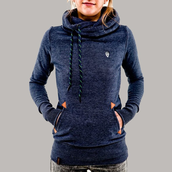 Women's fashion solid color hoodie long sleeve pocket embroidered hoodie