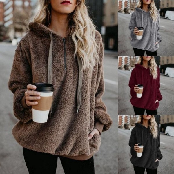 S-2XL women long sleeve hooded tops blouse pure color casual leisure winter autumn tops blouse