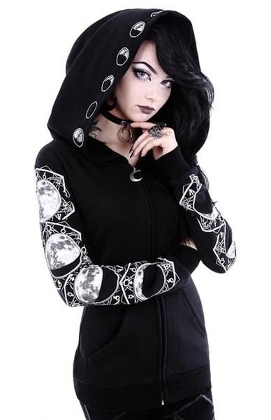 Gothic Hoodies Women Casual Hoodie 2019 New Tracksuits Long Sleeve Hooded Zip-up Sweatshirts Hooded Jumper Woman Clothes Black