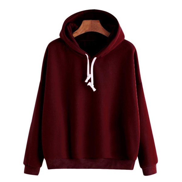 Sweatshirts Women Pink Long Sleeve Hoodie Pullovers Basic Hoodies Burgundy Plain Tops Moletom Feminino Winter Sweatshirt