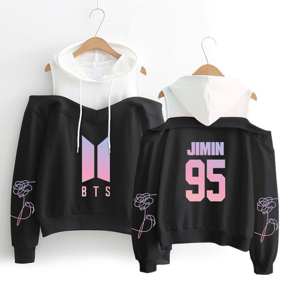 BTS Winter Women's Off Shoulder Hoodie Sweatshirt Hooded Pullover Long Sleeve Tops Blouse Love Yourself Harajuku Sweatshirt Tops