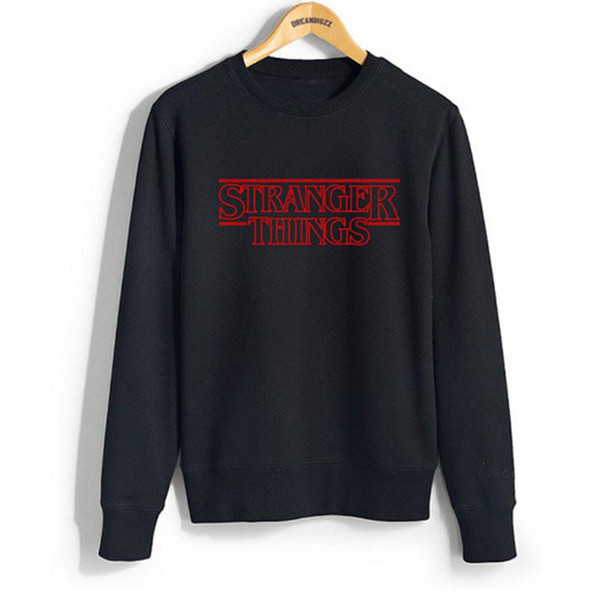 Wholesale- STRANGER THINGS Black Hoodies Women Autumn Winter Letter Pritned Crewneck Sweatshirts Long Sleeve Casual Hoody Tops