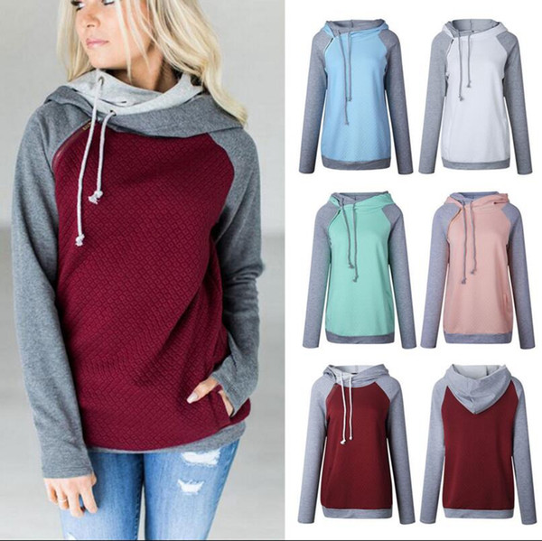 Double Color Zipper Stitching Hoodies Women Long Sleeve Patchwork Pullover Winter Women Jacket Sweatshirts Jumper Tops 60pcs OOA3397