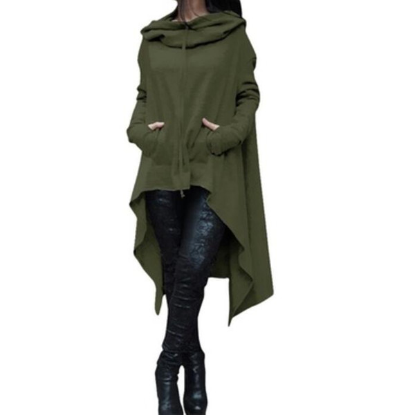 Women's Fashion Solid Color Draw Cord Coat Long Sleeve Loose Casual Poncho Coat Hooded Pullover Long Hoodies Sweatshirts 13 Colors