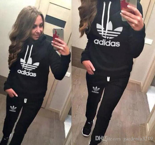 2019 Hot! Women Sport Suits Printed Fall Tracksuits Long-sleeve Casual Sportwear Costumes 2 Piece clothing set Hoodies Sweatshirt