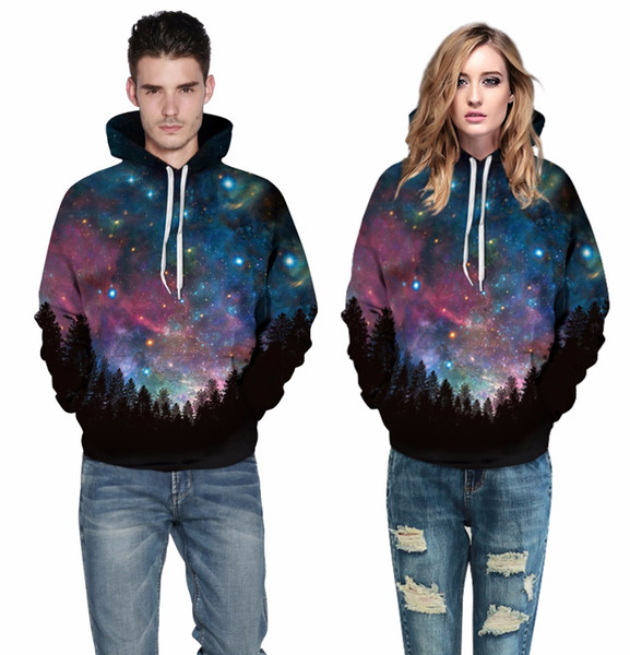 Hot Sales Galaxy Space Print Blue Lovers Hoodies Pull Over 3D Plus Size Loose Sweatshirts Tops For Women Plus Size