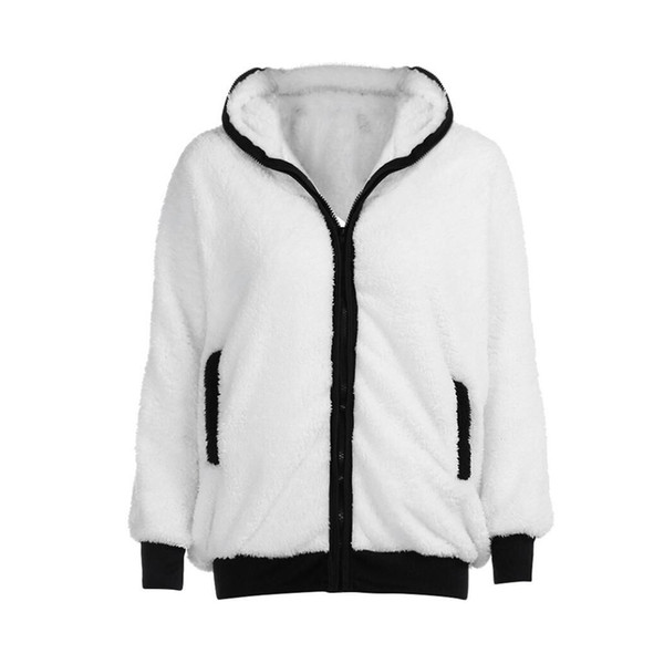 Women Cute Panda Ear Tail Fleece Zip Up Hoodie Outerwear Loose Sweet Jacket Coat