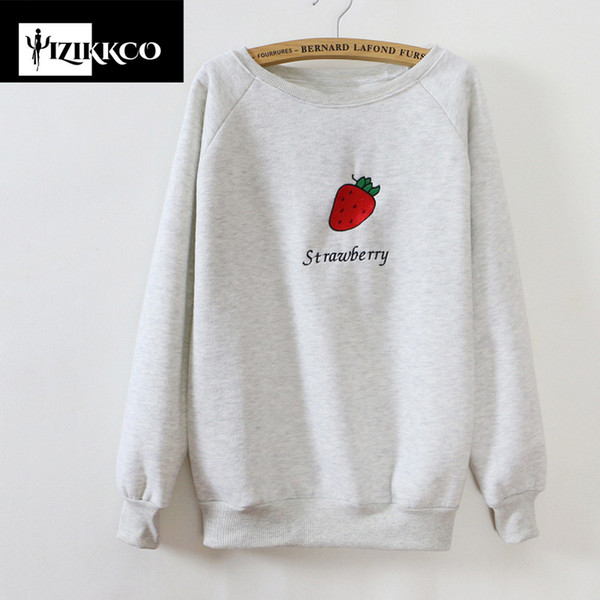 Women Hoodies 2018 Spring Autumn Winter Sweatshirts Cartoon Kawaii Strawberry Print Fleece Loose Harajuku Pullover LG238