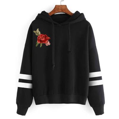 Women Pullover Hoodies Fashion Hooded with Flower Print Long Sleeve Casual Sweatshirts Female Printed Warmer Hoodies