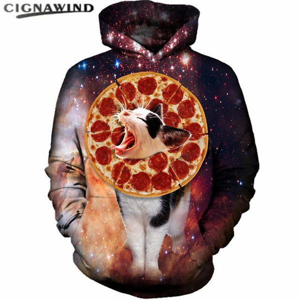 New Fashion Funny Pizza Cat Hoodies Menwomen Hooded Digital 3D Printed Space galaxy Sweatshirt hip hop streetwear Pullover Tops