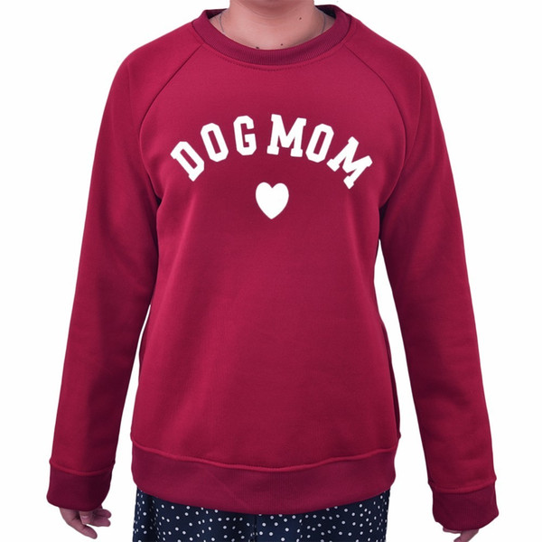 2018 Long Sleeve Casual Sweatshirt Women's Letter Dog Mom Print Fashionable Heart-shaped Autumn Sweatshirt Grey Red Green Blue