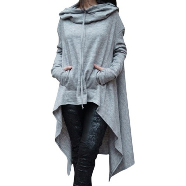 Women Lace UpLong Hoodies Sweatshirt Front Short Hoodie Autumn Streetwear Femme Pullover Outwear Women Hooded Tops New