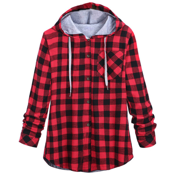 Women Hoodies Cotton Coat Long Sleeve Plaid Cotton Hoodies Sweatshirts 5 Colors 5 Size