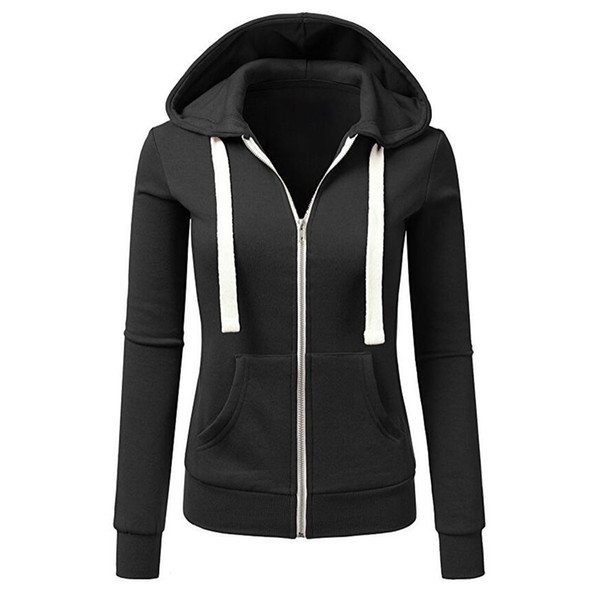 Fashion Women Solid Zip Up Hoodies Sweatshirt Hooded Long Sleeve Autumn Winter Coat Tops