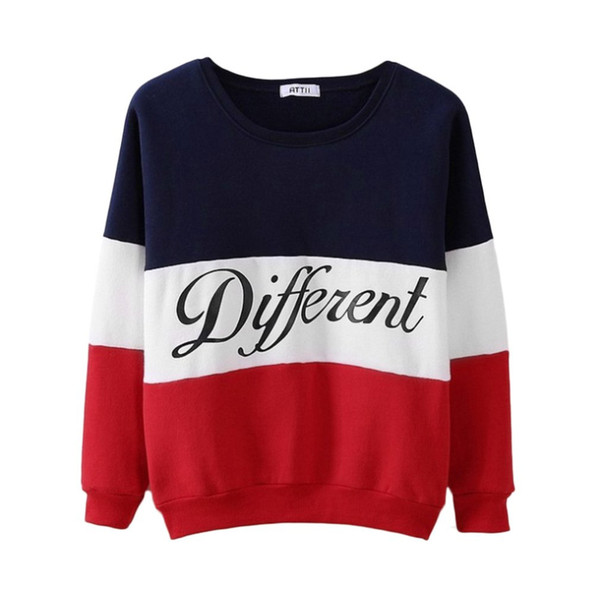 Stylish Letter Different Printed Women Fleeve Hoodies Spring Long Sleeve Sweatshirt Patchwork O-neck Pullovers Sudaderas New