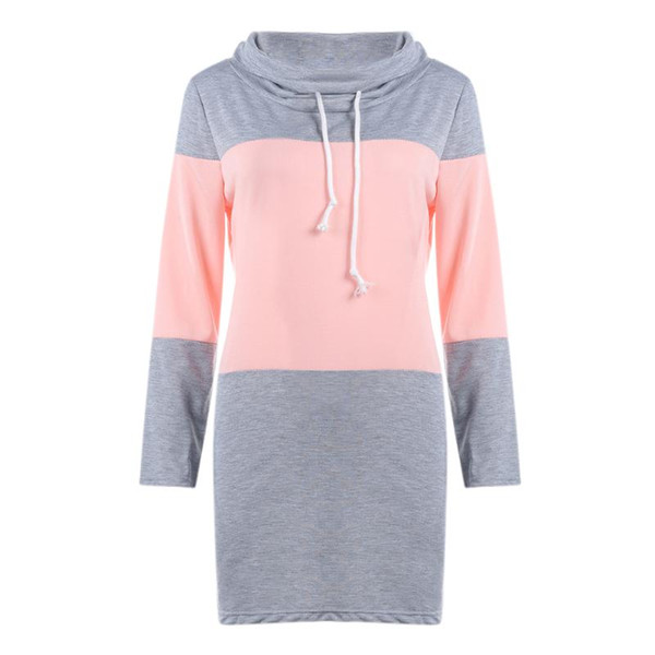 European Women Girls Cotton Soft Hoodies Autumn Spring Splicing Color Fashion Pile Collar Casual Long Bottoming Sweatershirt