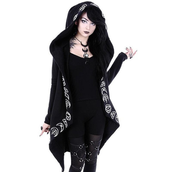 Rosetic Hoodies Gothic Casual Cool Chic Black Plus Size Women Sweatshirts Loose Cotton Hooded Plain Print Female Punk Hoodies