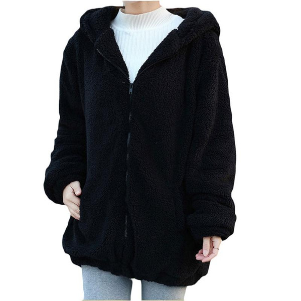 Winter Women Hoodies Sweatshirts Long Sleeve Hoody Brand Cardigan Loose Fluffy Bear Cartoon Ear Warm Shirts Coat Cute Womens Clothes