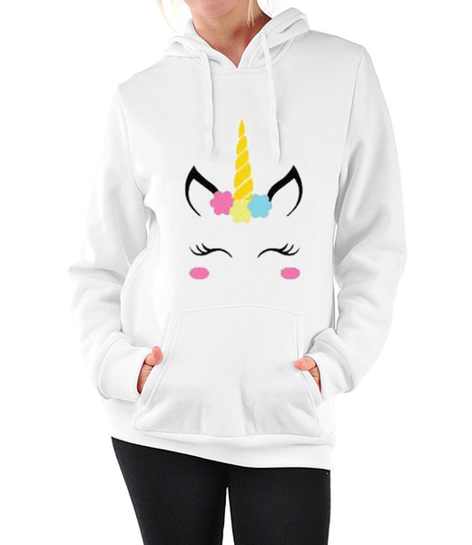 Spirng New Fashion Hoodie Women New Unicorn Pattern Print Hooded Loose Long Sleeve White Sweatshirt Size S-XL