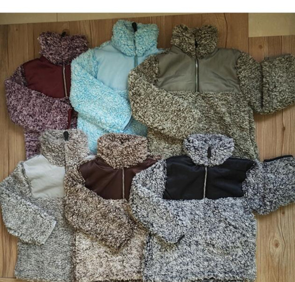 6 color kids Sherpa Pullover Hoodies Baby Zipper leece Sweatshirts Autumn Winter Outwear Jacket Patchwork Plush Hooded Sweater tops KKA6333