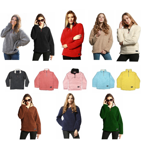 Pullover Women Winter Autumn Fleece Sweatshirt Oversized Jacket Solid Sports Casual Plush Sweatshirts Zipper Coats 15pcs HHA28