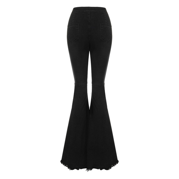 women's bodycon high waist denim flared pants jeans women wide leg pants vintage stretch horn black jeans for ladies