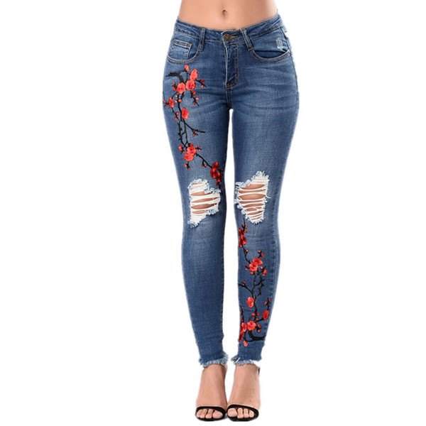 2018 Embroidery high waist woman jeans black skinny denim pants Stretch Casual Denim trousers Plus pantalon femme;jeans