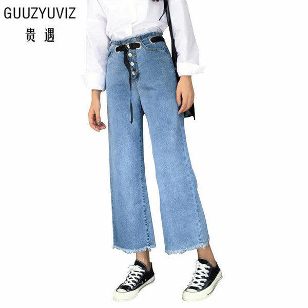 GUUZYUVIZ Autumn Washed Boyfriend High Waist Jeans Plus Size Loose Casual Vintage Korean Jean Women Wide Leg Boot Denim Pants